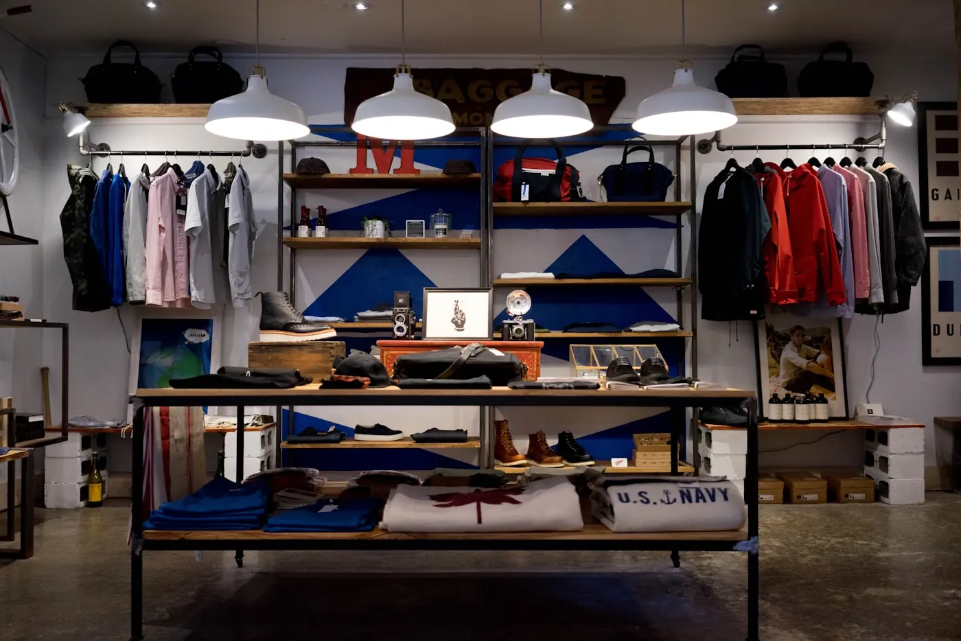 Clothing and goods on a shop table