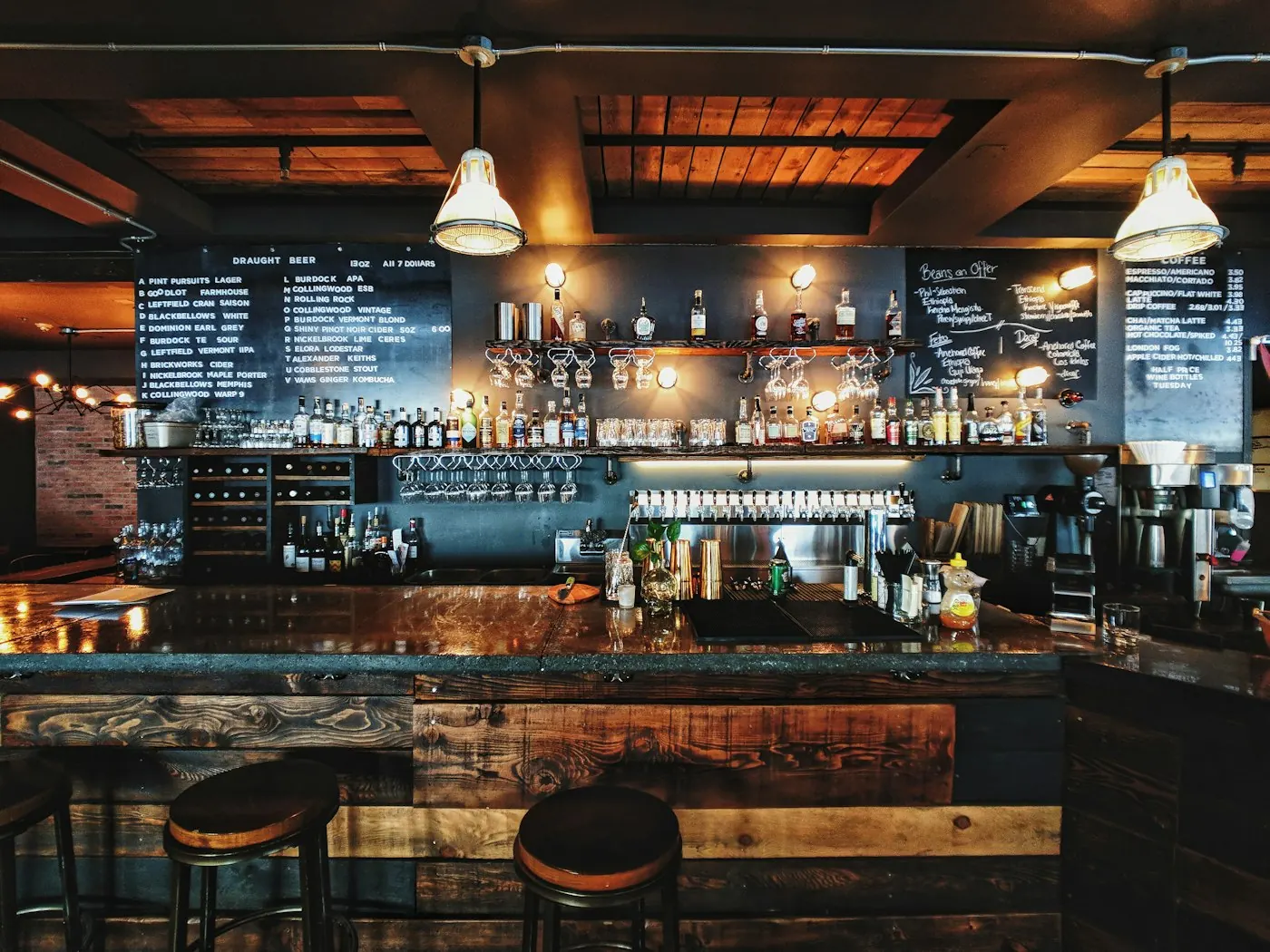 The bar at Prairie Tap in the evening